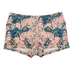 Wodbottom Peach Blue Floral Monstera Leaf Shorts 2.5" CrossFit Size Medium